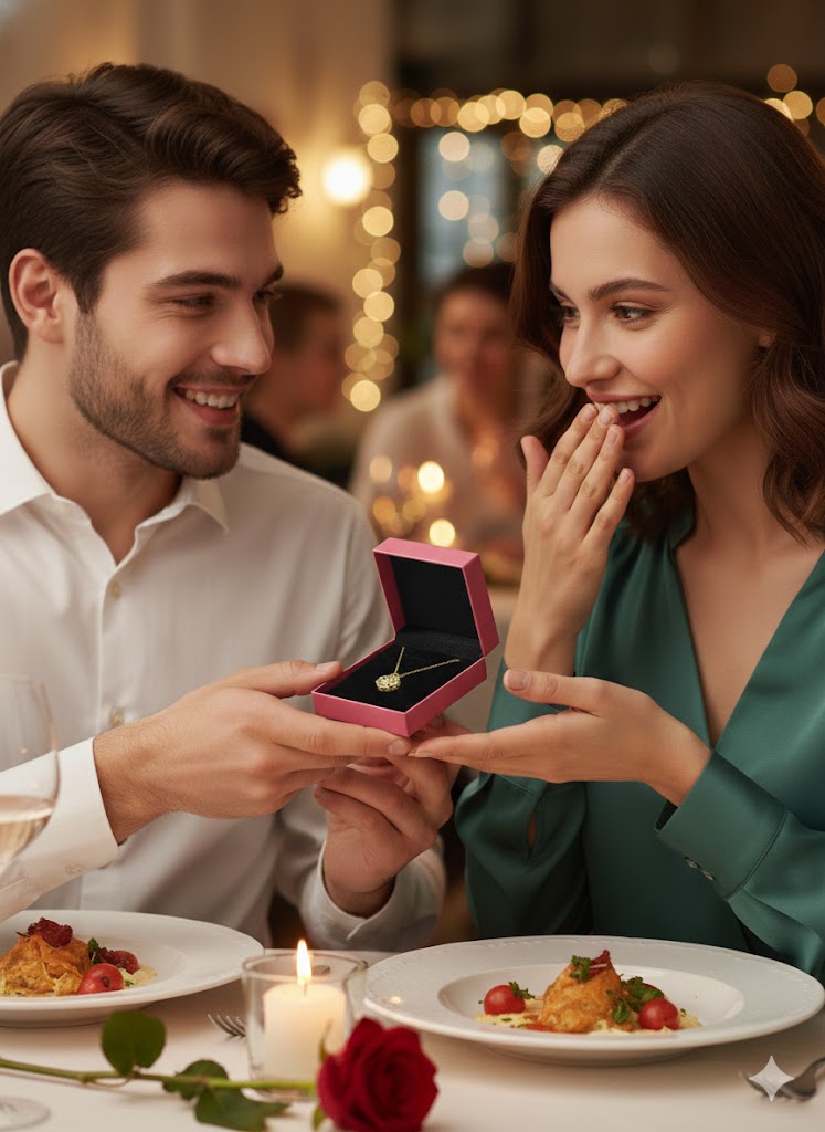 Entrega del regalo en cena romántica